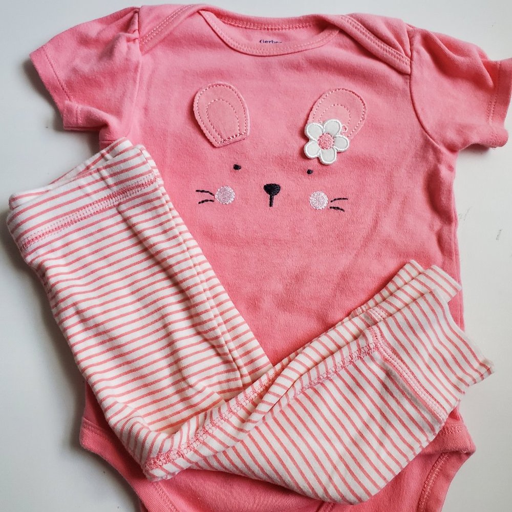 🔺 Gerber Baby Girl  Bunny Onesie Outfit 🔺